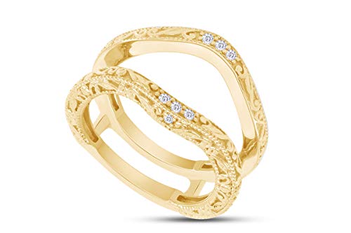 AFFY Jewelry Gifts Filigree Vintage Wedding Ring Guard Enhancer with Sparkling Cubic Zirconia in 14k Gold Over Sterling Silver Gifts for Women's4
