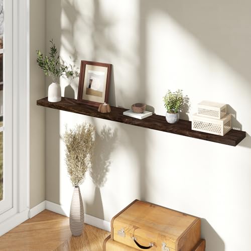 Image of Fun Memories 72 inch Elm Wood Floating Shelves for Wall, Walnut Finish, 1 Pack
