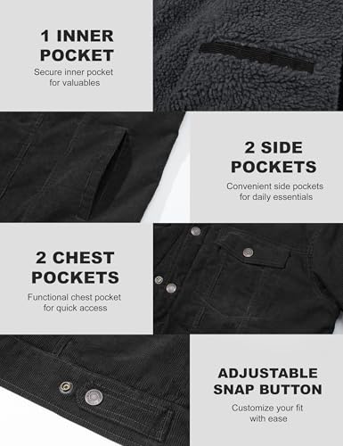 Image of MAGCOMSEN Men's Corduroy Jacket Winter Sherpa Lined Warm Thick Trucker Cargo Coat with 5 Pockets