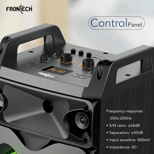 FRONTECH Rise Multimedia Wireless Trolley Speaker 140W 5.0 Bluetooth Speaker with RGB Party Lights, Wireless Mic - 1 Year Warranty (SW-0203, Black)