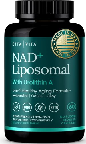 Liposomal NAD+ Supplement - Resveratrol Muira Puama Urolithin A CoQ10 & Giloy (Made in USA) NAD Supplement for Natural Energy Brain Fog Digestion Detox Gut Health Microbiome
