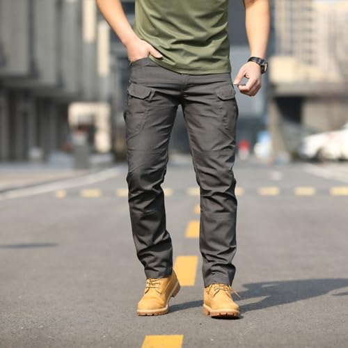 Men's Cargo Pants Straight Leg Solid High Waist Work Pants with Multi Pocket Outdoor Elastic Loose Soft Spring Autumn3