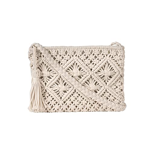 Eiyye Boho Crossbody Handbag Summer Beach Purse Crossbody, Boho Envelope Clutch Crochet Handmade Purse With Tassel, White #TOP7