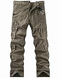 Pinkpum Pantalones Hombre Cargo Largo Pantalones de Trabajo Jogging Pants Multibolsillos Laborales Casuales Suelto Verde Oscuro 33