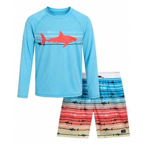 Image of Big Chill Boys Rash Guard Set - 2 Piece UPF 50+ Boys Swim Trunks & Long Sleeve Boy Swim Shirt Youth Bathing Suit Swimwear Set