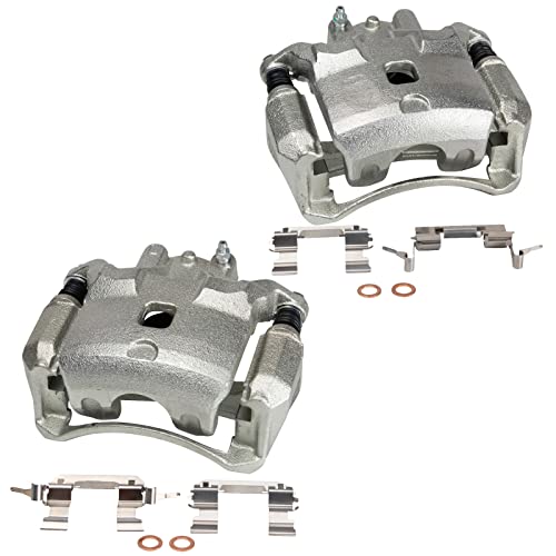 Image of TRQ Front Driver and Passenger Side Brake Caliper Set 2 Piece Caliper Brackets Hardware for 13-19 Nissan Sentra 07-12 Sentra S 07-12 SL Base Model 09-12 SR