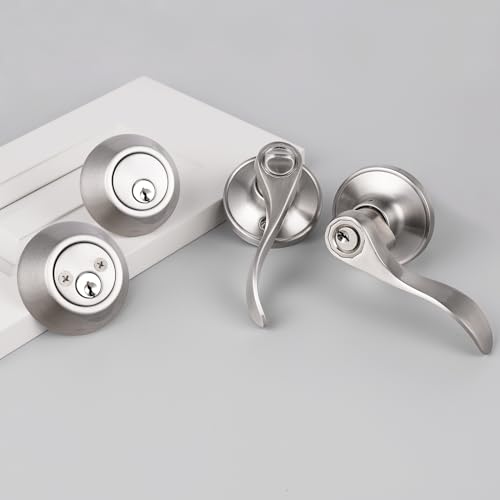 Juego de manijas de puerta con cerradura reversible y cerrojo doble llave igual 3