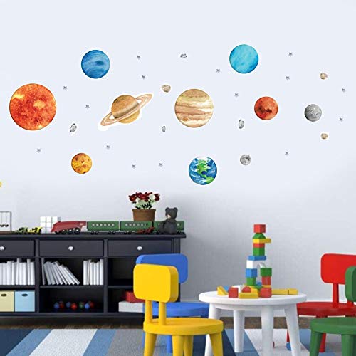 Solar System Wall Decal, Outer Space Wall Sticker for Kids Room