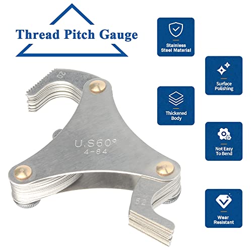 Mesee 51 Pieces Thread Pitch Gauge, Stainless Steel America Sae Screw Pitch Gage 60 Degree Centre 4-84 Tpi Thread Plug Caliper Gauge Measuring Tool #TOP1