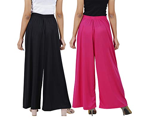 Image of Buy That Trendz M to 4XL Cotton Viscose Loose Fit Flared Wide Leg Palazzo Cotton for Pants Women Black Rani Pink Combo Pack of 2 Large