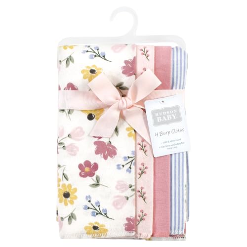Image of Hudson Baby Unisex Baby Cotton Poly Flannel Burp Cloths, Soft Painted Floral 4 Pack, One Size