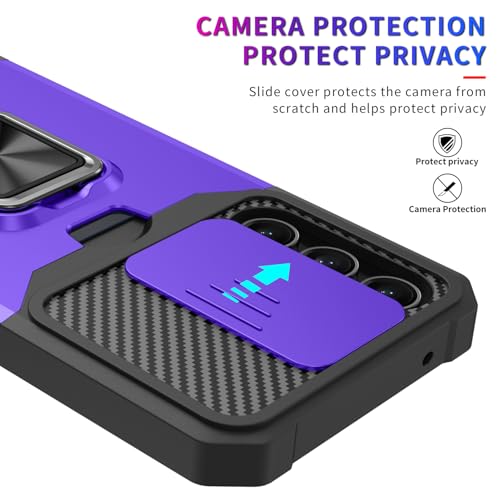 Image of LuxuryKase Shockproof Armor Case for Samsung Galaxy S26 Plus | Slide Camera Cover | Hidden Card Slot | Rotating Ring Kickstand | Magnetic Car Mount Support | Military Grade Protection - Purple