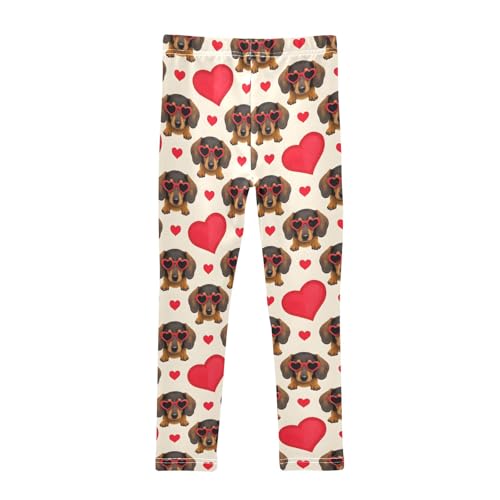 Cute Dachshund Love Pattern Girls Leggings Soft Comfortable Athletic Leggings Dancing Pants for 4-10 Years2
