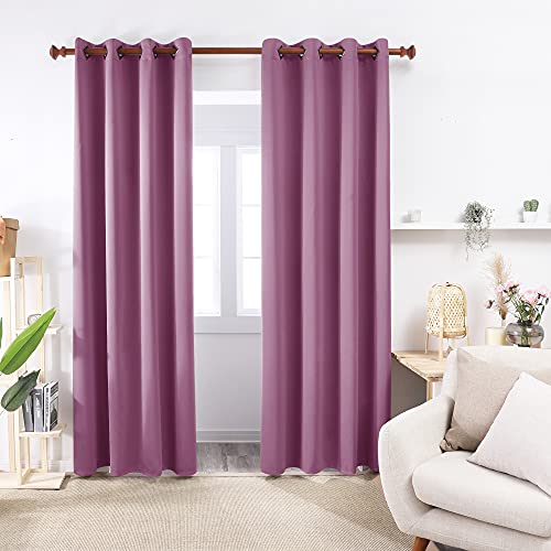 Image of Deconovo Fuchsia Pink Blackout Grommet Thermal Insulated Drapes and Curtains for Living Room, 52x84 Inch