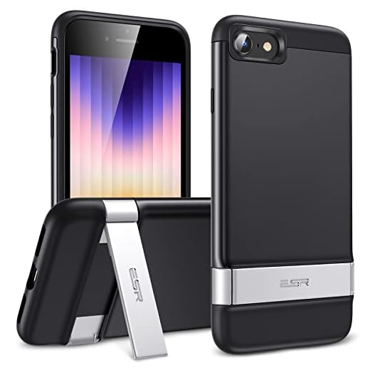 ESR Metal Kickstand Designed for iPhone SE 2020 Case,iPhone 8 Case [Vertical and Horizontal Stand] [Reinforced Drop Protection] Flexible TPU Soft Back for iPhone SE 2 New (2020)/iPhone 8(2017)- Black
