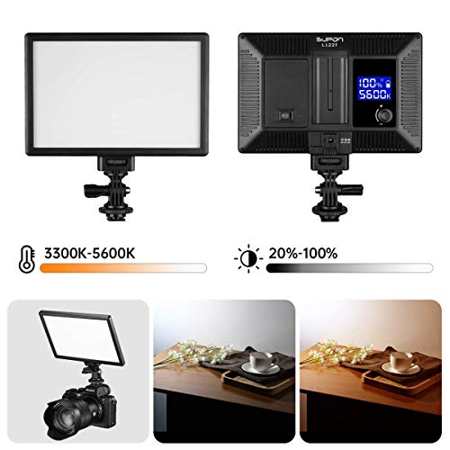 Supon L122T Ultra-Thin Led Video Light Panel With Lcd Display, Dimmable Bi-Color 3300K-5600K, Cri95+ Softer Lighting For Youtube, Studio, Outdoor Shooting, Portraits, Wedding With Ac Adapter & Battery #TOP2