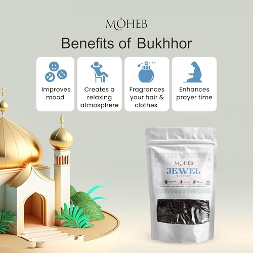 Image of Moheb Bukhur 25 Gram Arabic Fragrance Pouch | Long Lasting & Non-Toxic Bakhoor for Home, Office, Temple, Mosque | Use with Charcoal (Jewel)