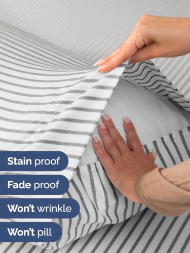 Image of Extra Deep Pocket King Size Sheet Set - Breathable & Cooling - Grey Stripes
