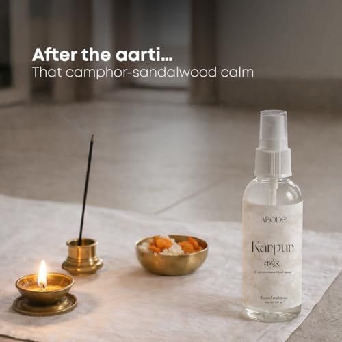 Image of ABODE Karpur Room Freshener | Camphor Sandalwood Ritual Spray | Spiritual Aromatherapy for Home and Pooja Space | Long-Lasting Fragrance | Paraben and Phthalate-Free | 100 ml