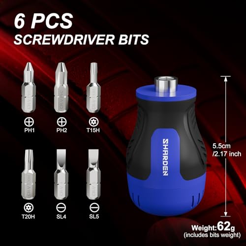 Image of SHARDEN 8 in 1 Stubby Multi Screwdriver with 6 CRV Bits Phillips, Slotted, Torx, Small Short Screwdriver with Magnetic Tip Portable All in One Repair Tool Kit for Home DIY Tables, Doors, Chairs