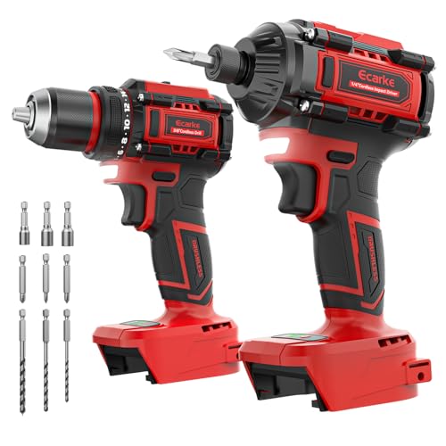Ecarke Cordless Impact Driver and Drill Combo Kit Compatible with Milwaukee 18V Battery, 3100 In-lbs 1/4' Impact Driver and 440 In-lbs 3/8'' Power Drill with Bits, Brushless, LED Light(Tool Only)