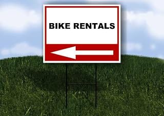 BIKE RENTALS Left Arrow White Red Black Single Sided 18x24 in Yard Road Sign w/Stand