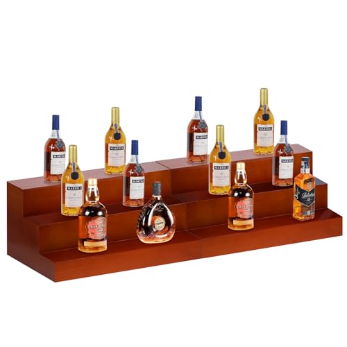 AGJIDSO Liquor Bar Bottle Display Shelf, 3 Tier Solid Wood Liquor Bottle Stand, Bar Liquor Shelves for Home, Bar, Kitchen, 2 Pack