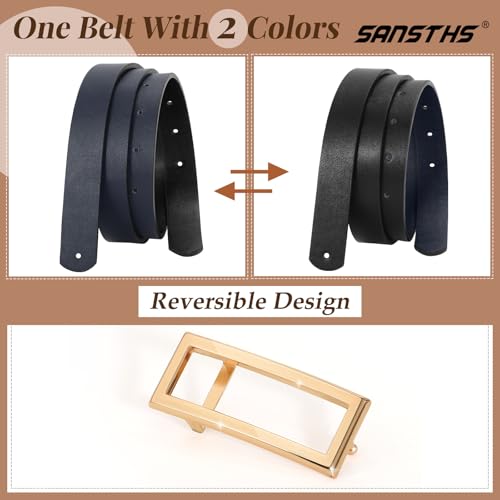 SANSTHS Skinny Reversible Belts for Women, Two-in-one Women Thin Belt for Dresses Jeans Pants with Gold Buckle