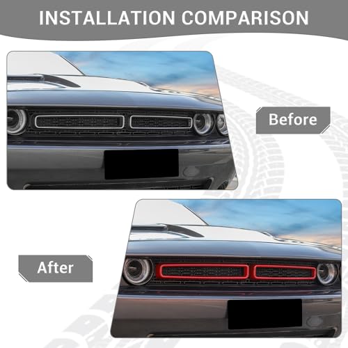 Image of for Challenger Front Grill Mesh Grille Inserts Trim Cover Red Compatible with Dodge Challenger 2015-2023 Red Exterior Accessories 2pcs