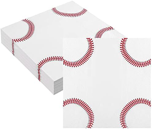 durony 48 Pack Baseball Napkins Paper Baseball Design Napkins for Baby Shower Birthday Party Sports Themed Party Supplies