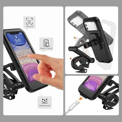 Image of Waterproof Bike Mobile Holder with Aluminum Alloy Base, 360 Rotatable Motorcycle Phone Mount Stand for Handlebar, Anti-Glare Touch-Screen Case for Bicycles, Scooters & Electric Bikes