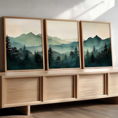 Image of kotart Mountain View Framed Painting | Big Aesthetic Nature Inspired Framed Paintings for Living Room Bedroom Wall Decor Set Of 3 (10X13 inch)
