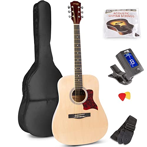 MAX SoloJam Guitare Acoustique occidentale avec Support de Guitare et Repose-Pied – Bois, Idéal pour Débuter la Guitare - Les Beatles, Paul McCartney, John Lennon, RIngo Starr, George Harrison MAX SoloJam Guitare Acoustique occidentale avec Support de Guitare et Repose-Pied - Bois, Idéal pour Débuter la Guitare – Image 3