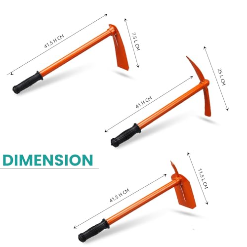 Image of Go Hooked Heavy Duty Garden Kit | Garden Pickaxe (Tiller) & Hand Hoes with Prongs-2 Nos.|Garden Kit Essentials, Strong, Durable Steel Planter Accessories |Gardening Tools for Home Garden- Set of 3