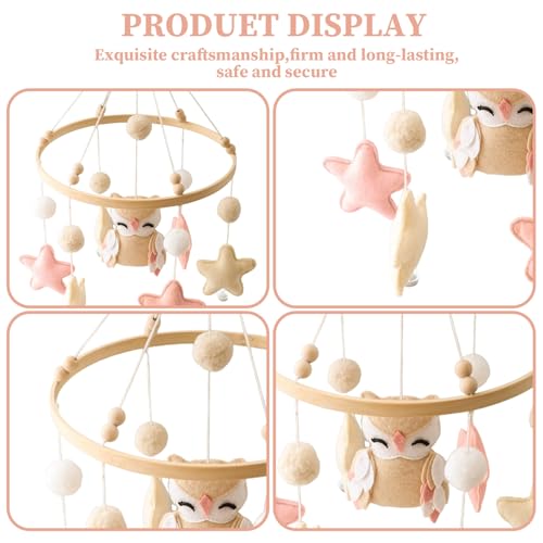 Móvil de cuna artesanal con bolas de fieltro y estrellas decorativas 2