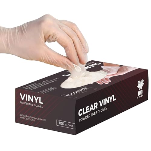The Real Touch Einweg-Vinylhandschuhe, puderfreie und latexfreie transparent Einmalhandschuhe mit
