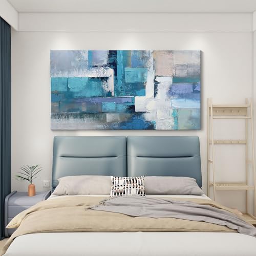 Image of AJAZIKO Large Living Room Wall Art, Modern Wall Decor - Blue Abstract Canvas Artwork, Pictures for Office Wall Decor, Suitable for Bedroom and Living Room Decor, 29x58IN