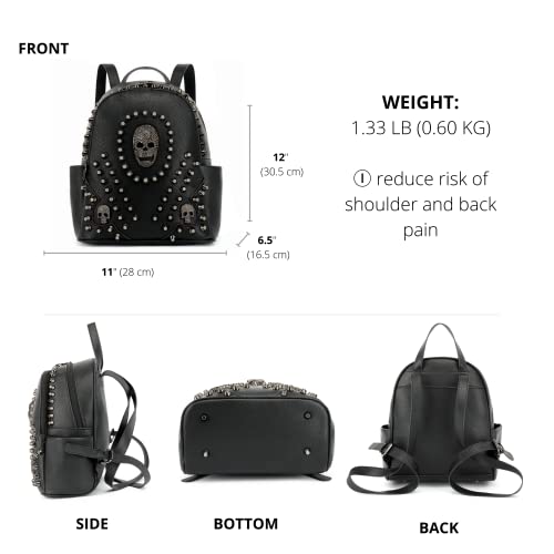 Scarleton Studded Skull Bag for Women, Vegan Leather Punk Rock Rivet Bag, Shoulder Bag H14173