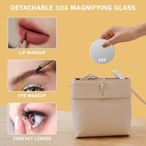 FENCHILIN Hollywood Spiegel 3 Farbiges Dimmbares Licht Schminkspiegel mit Beleuchtung Smart Touch Steuerung Spiegel mit Beleuchtung 360° Drehung 10x Vergrößerung Schminkspiegel 30 x 41 cm