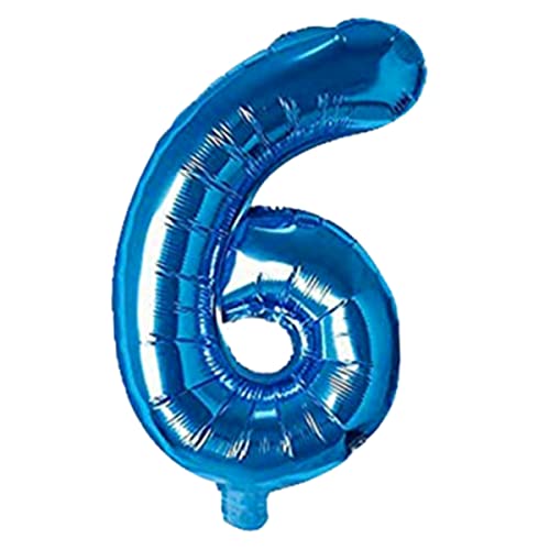 Image of Blue 32 Inches 6 Numbers Shape Large Big Foil Helium Balloons For Party Decorations In Happy Birthday Anniversary Office Items Materials Set Pack, Pack Of 1