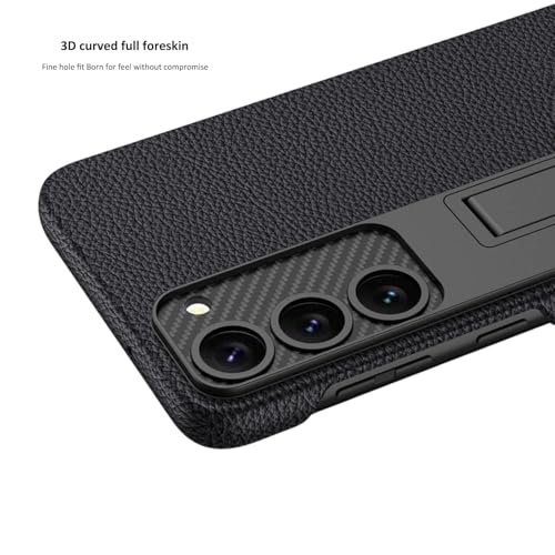 Image of TechTrendz Carbonn Fiber Texture Leather Protective Case for Samsung Galaxy S25 with Built in Kickstand Slim Rear Camera Lens Protective Cover Compatible with S25 5G 2025 (Black)