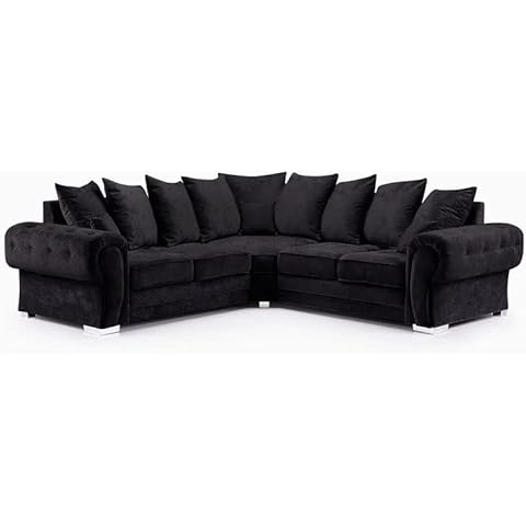 Black Large Corner sofa - Suede Fabric Sofas - 5 Seater Corner sofa for living room - Cheap couches with Scatter back - Luxury 2C2 Settee set -003 Cover