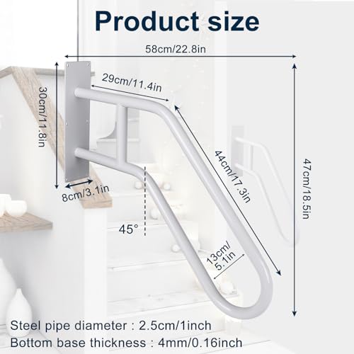 Opaltool Treppe Handläufe, Edelstahl Treppengeländer Handlauf mit Beschlägen für 1-5 Stufen, Hochbelastbare Haltegriffe für ältere Menschen für Garage Veranda Garten (66cm, Ovales, Weiß)