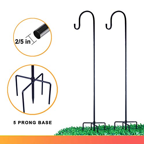 XDW-GIFTS Shepherds Hooks for Outdoor, 2-Pack Heavy Duty Garden Pole for Hanging Bird Feeder, Plant Baskets, Solar Light Lanterns, Garden Plant Hanger Stands with 5 Base Prongs