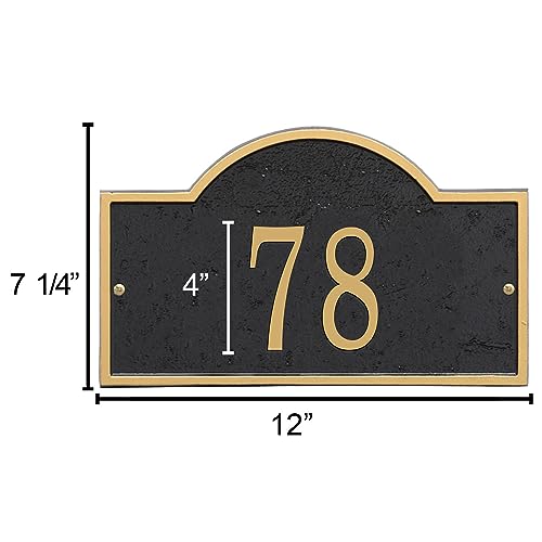 Whitehall Address Sign House Numbers For Outside Modern Address Signs For Houses Cast Metal Address Plaque, Arched Rectangle 12" X 7.25" - Black With Gold Numbers #TOP1