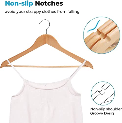 Image of WHISKET Solid Wood Hangers,Premium Wood Hangers with 360-Degree Rotatable Hook and Notches, Natural, Heavy Duty Wood Hangers for Coats, Suits, Jackets, Closet (Beige) [Pack of 12]