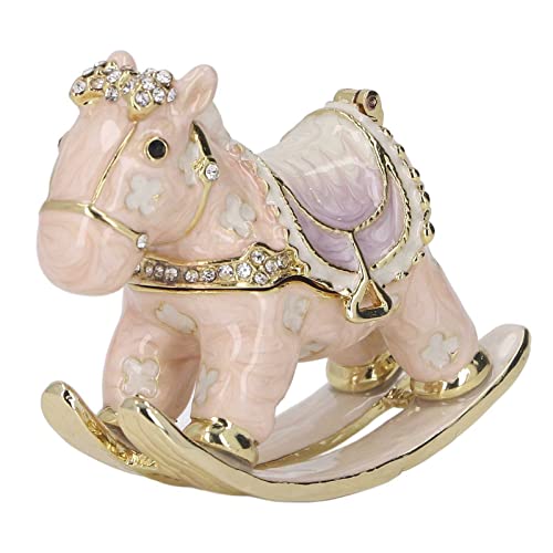 Grcfumo Caja de baratija de pony, caja de joyería de metal animal lindo de aleación de zinc, caja decorativa para anillos de tocador