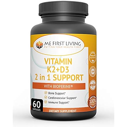 Me First Living Vitamin K2 (MK7) with D3 Supplement Bone and Heart Health Non-GMO Formula 125 MCG Vitamin D3 & 100 MCG Vitamin K2 MK-7 Easy to Swallow Vitamin D & K Complex with Calcium Cover