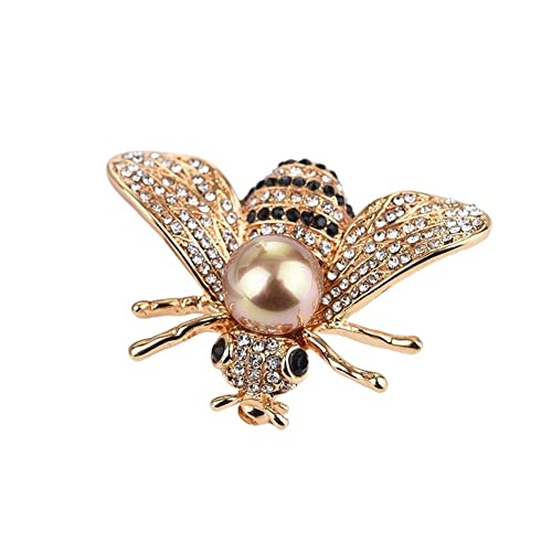 Broche abeille strass et perles pour femme - Bijou insecte bicolore