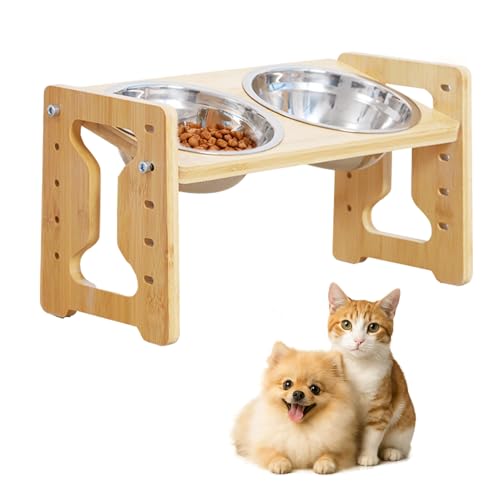Ciotola per cani rialzata, rialzata con supporto, ciotola regolabile in altezza, regolabile in altezza, 5 altezze regolabili con 2 ciotole in acciaio inox, ciotola rialzata per cani di piccola taglia